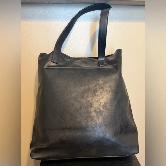 Joy Susan Black Faux Leather Tote Bag Large Minimalist Shoulder Bag - Picture 4 of 6